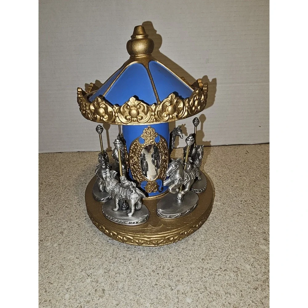 Vtg 1984/85 Hudson Fine Pewter After Hours Carousel w/ 6 Animal Figurines
